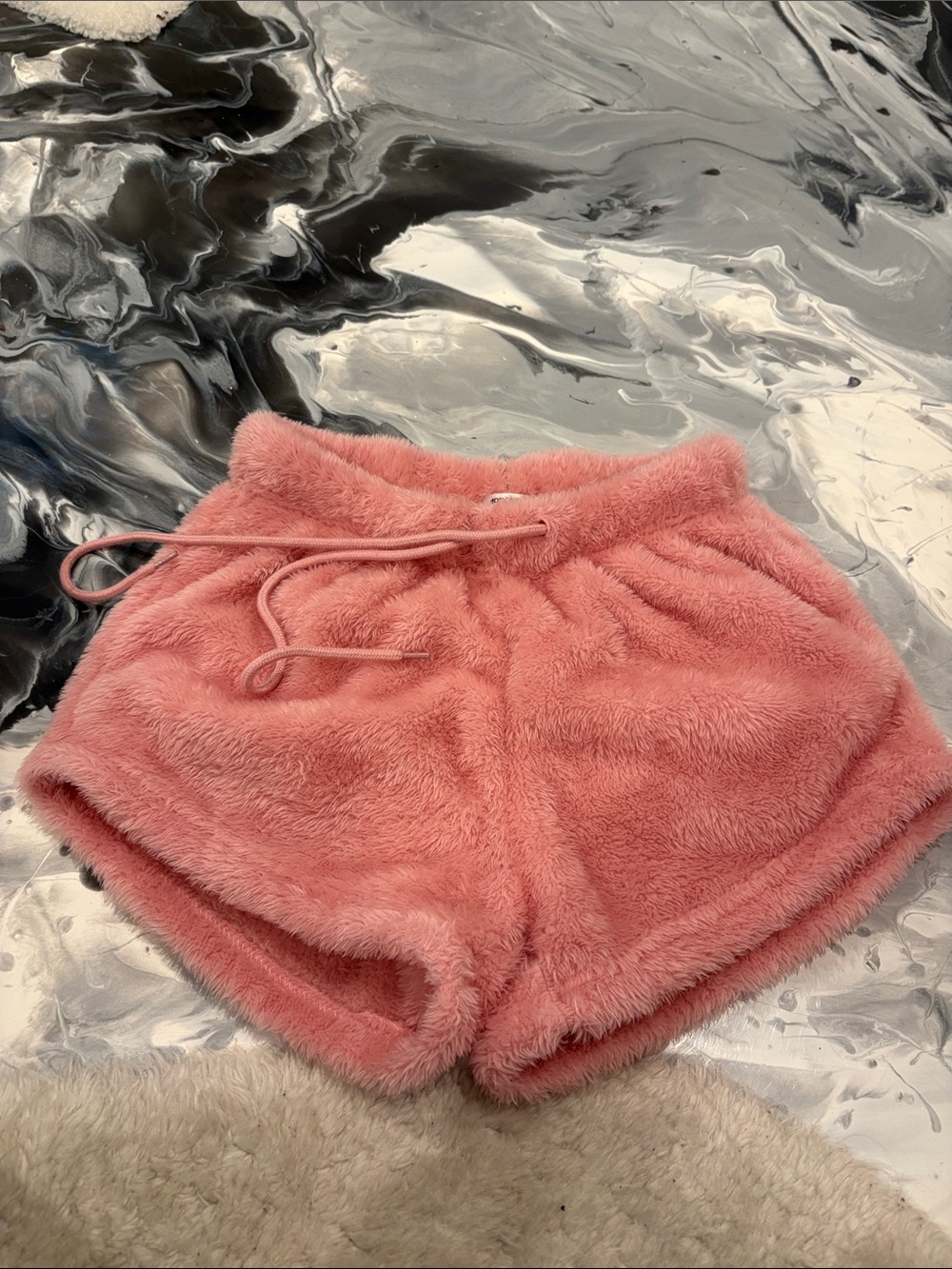 Plush Drawstring Shorts - Coral Pink